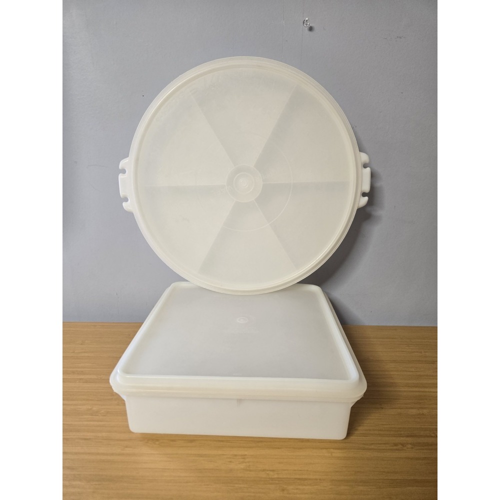 Vintage Pair Of Tupperware. Divided Veggie Tray And Snack-Stor Square. Lot Of 2!